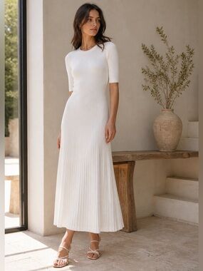 Marella Norcia White Ribbed Knit Maxi Jumper Dress Womens Medium New NWT